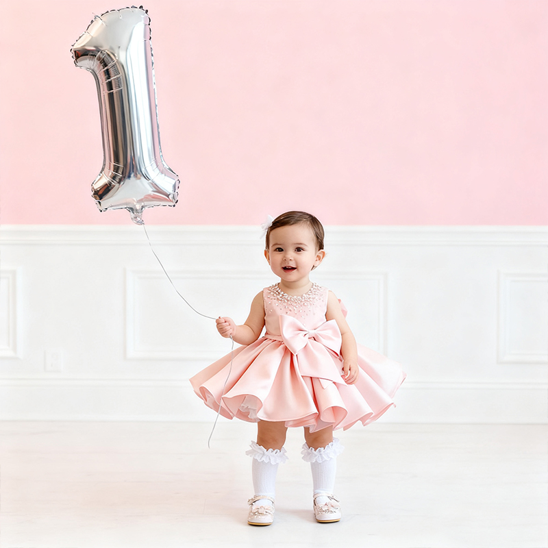 Chemical Fiber Blend Imitation Pearls Bow Sleeveless Mid-long Dresses - image 5