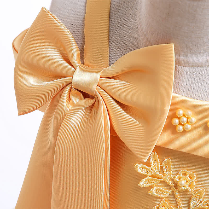 Mesh Bow Pearl Floral-embroidered Sleeveless Maxi Dresses - image 29