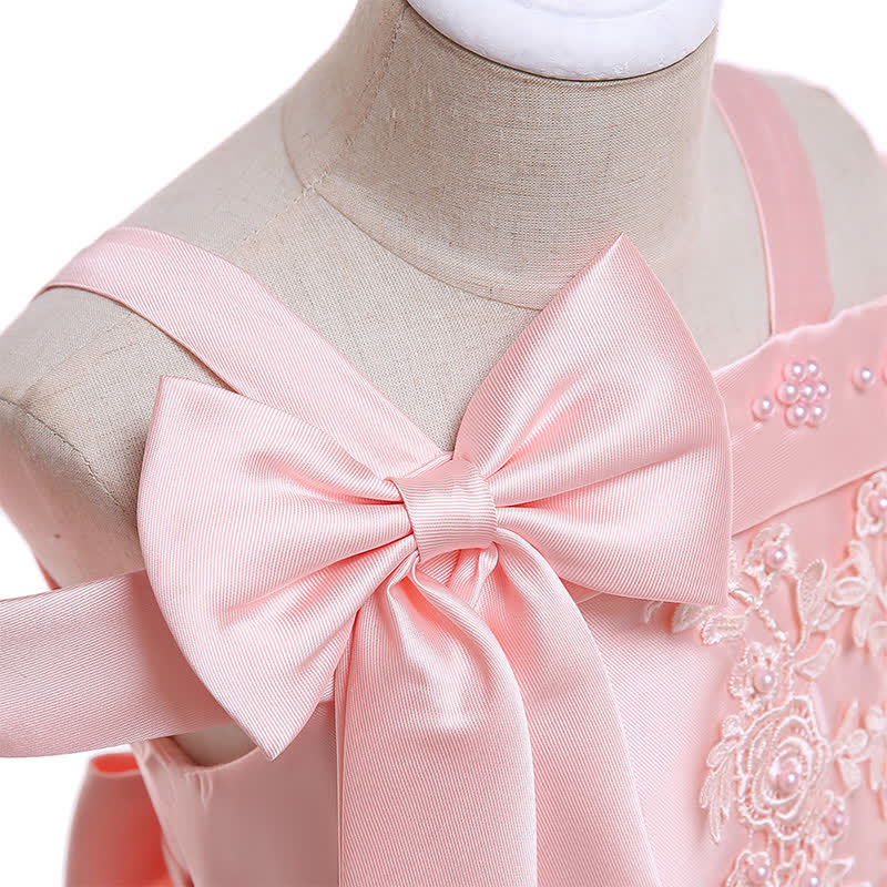 Mesh Bow Pearl Floral-embroidered Sleeveless Maxi Dresses - image 4