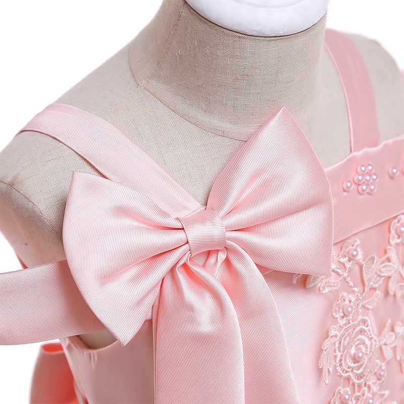 Mesh Bow Pearl Floral-embroidered Sleeveless Maxi Dresses - image 4