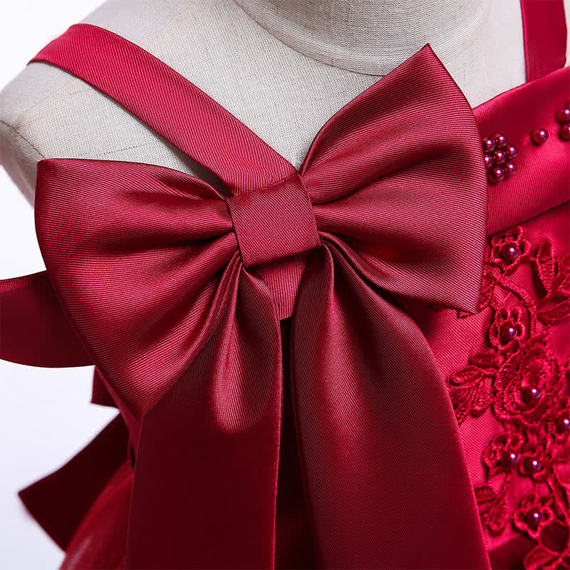 Mesh Bow Pearl Floral-embroidered Sleeveless Maxi Dresses - image 62