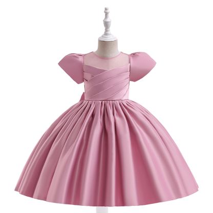 Satin Split Joint Short Sleeve Maxi Dresses - Dusty Pink - 7Y - image 10
