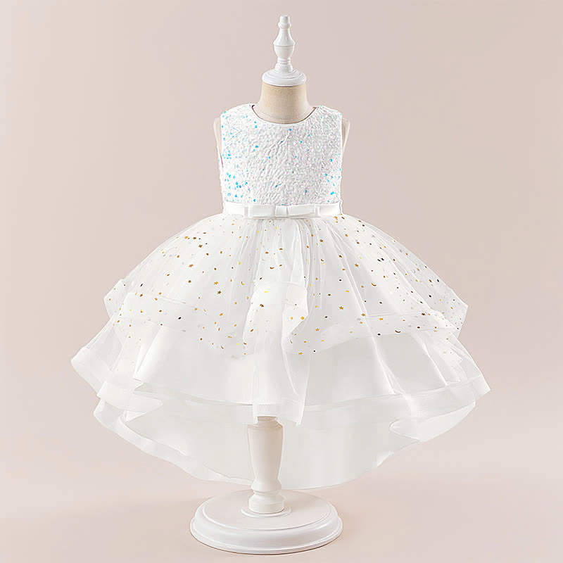 Sequins & Mesh Bow Sequins Sleeveless Maxi Dresses - White - 9Y - image 9