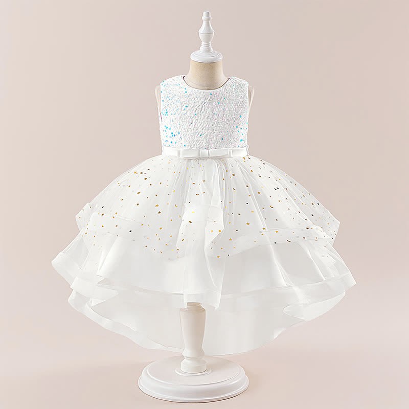 Sequins & Mesh Bow Sequins Sleeveless Maxi Dresses - White - 9Y - image 9