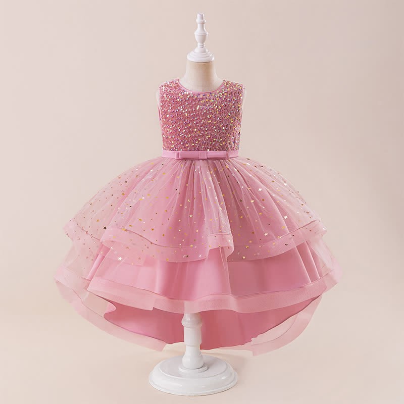 Sequins & Mesh Bow Sequins Sleeveless Maxi Dresses - Pink - 9Y - image 17