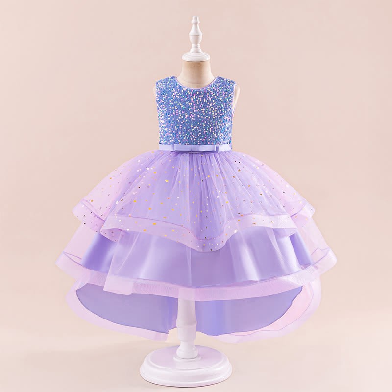 Sequins & Mesh Bow Sequins Sleeveless Maxi Dresses - Purple - 9Y - image 25