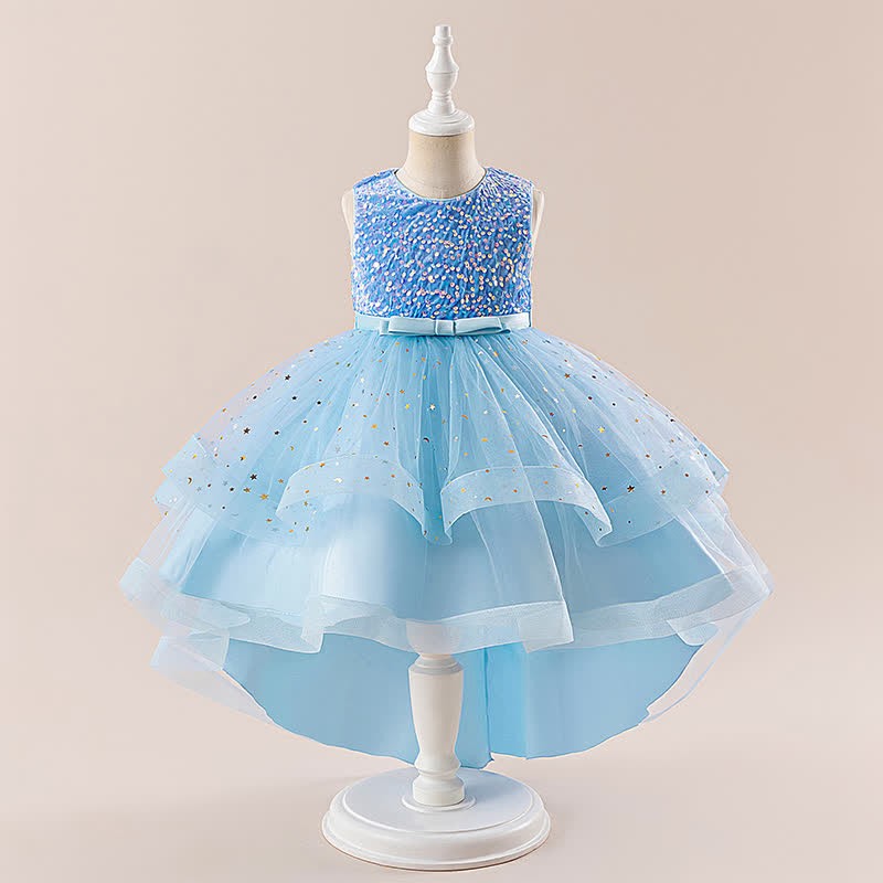 Sequins & Mesh Bow Sequins Sleeveless Maxi Dresses - Blue - 9Y - image 33