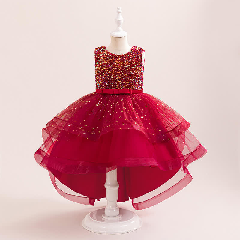 Sequins & Mesh Bow Sequins Sleeveless Maxi Dresses - Red - 9Y - image 41