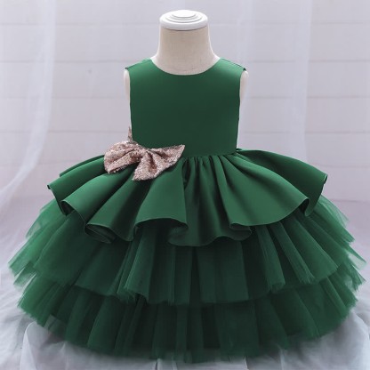Satin & Mesh Bow Sleeveless Maxi Dresses - Green - 5Y - image 11