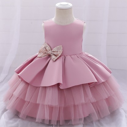 Satin & Mesh Bow Sleeveless Maxi Dresses - Pink - 5Y - image 14