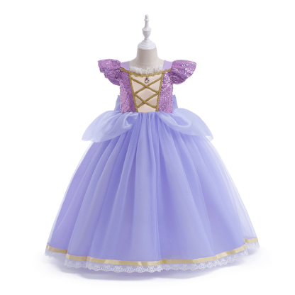 Sequins & Organza Bow Crystal Sleeveless Maxi Dresses - Purple - 8-9Y - image 1