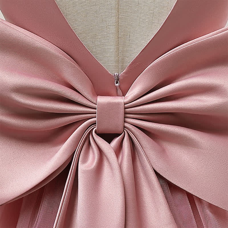 Satin & Mesh Bow Sleeveless Maxi Dresses - image 13