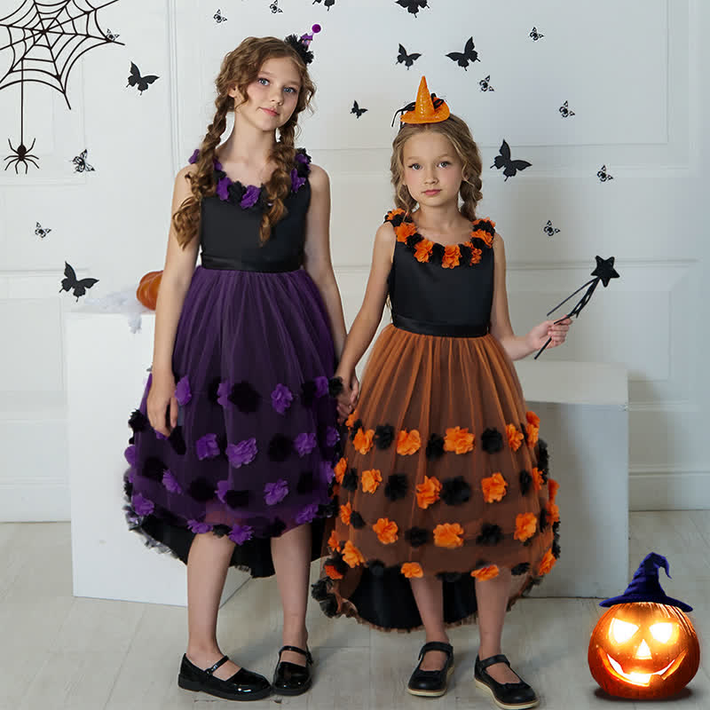 Satin & Mesh Rosette Sleeveless Mid-long Dresses - image 2