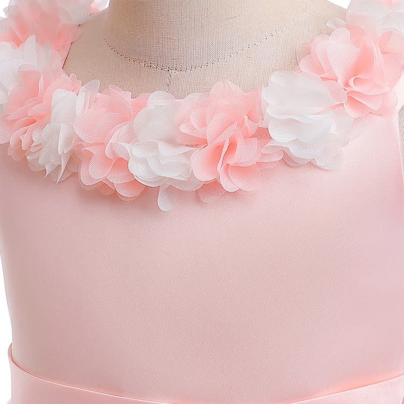 Satin & Mesh Rosette Sleeveless Mid-long Dresses - image 39