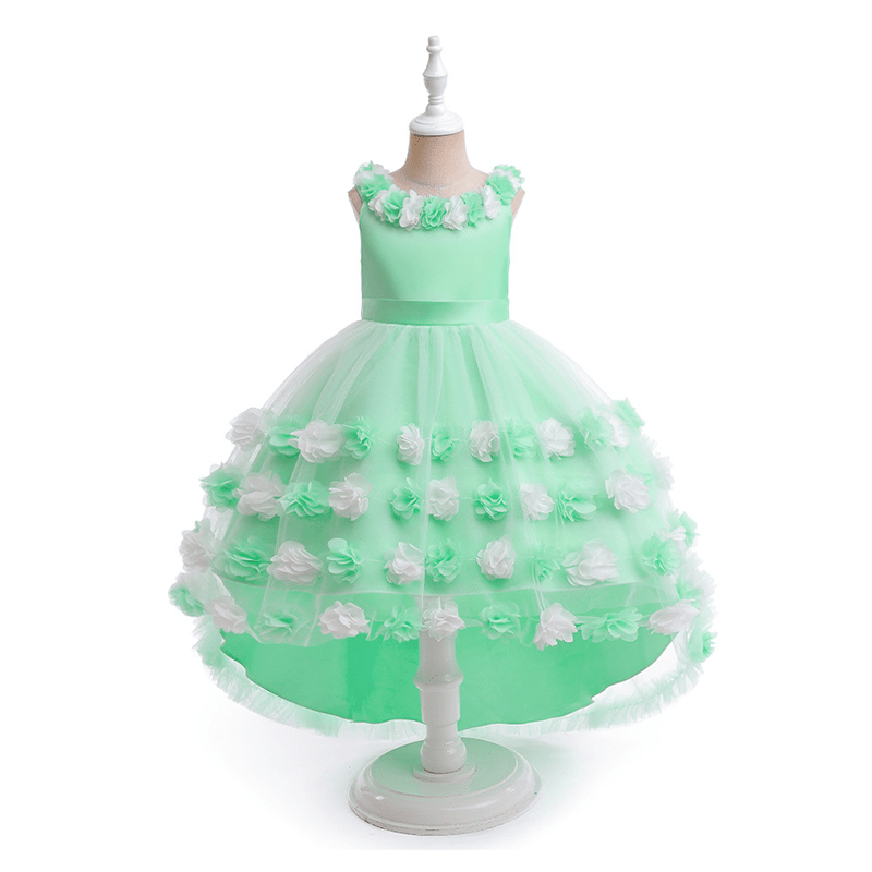 Satin & Mesh Rosette Sleeveless Mid-long Dresses - Green - 8Y - image 44