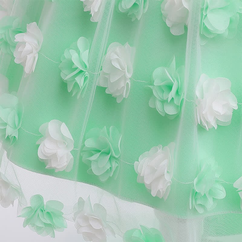 Satin & Mesh Rosette Sleeveless Mid-long Dresses - image 48