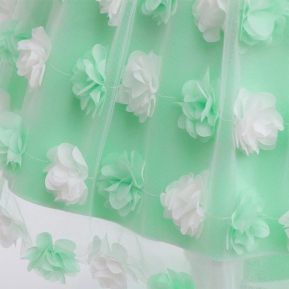 Satin & Mesh Rosette Sleeveless Mid-long Dresses - image 48