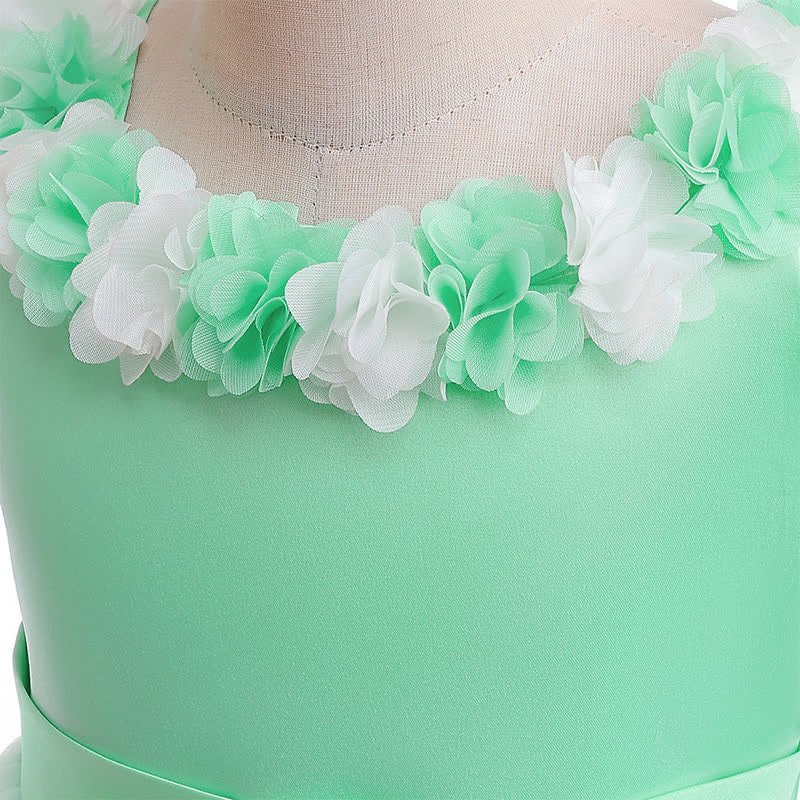 Satin & Mesh Rosette Sleeveless Mid-long Dresses - image 47