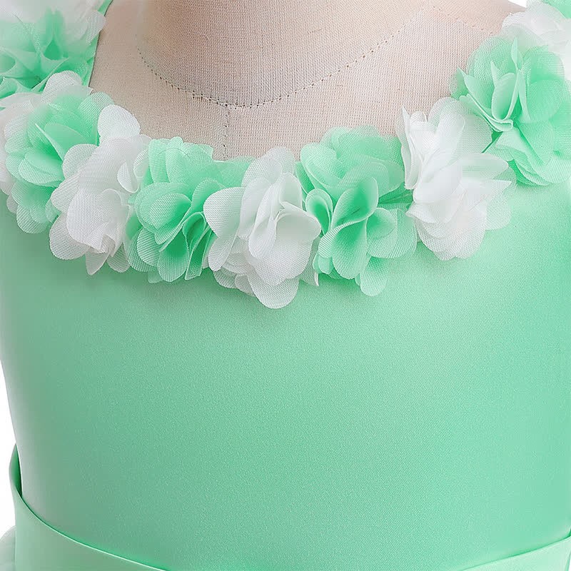 Satin & Mesh Rosette Sleeveless Mid-long Dresses - image 47