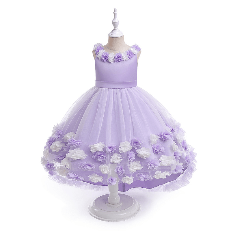 Satin & Mesh Rosette Sleeveless Mid-long Dresses - Purple - 8Y - image 52