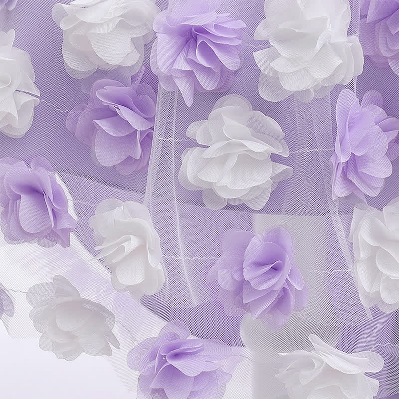 Satin & Mesh Rosette Sleeveless Mid-long Dresses - image 56