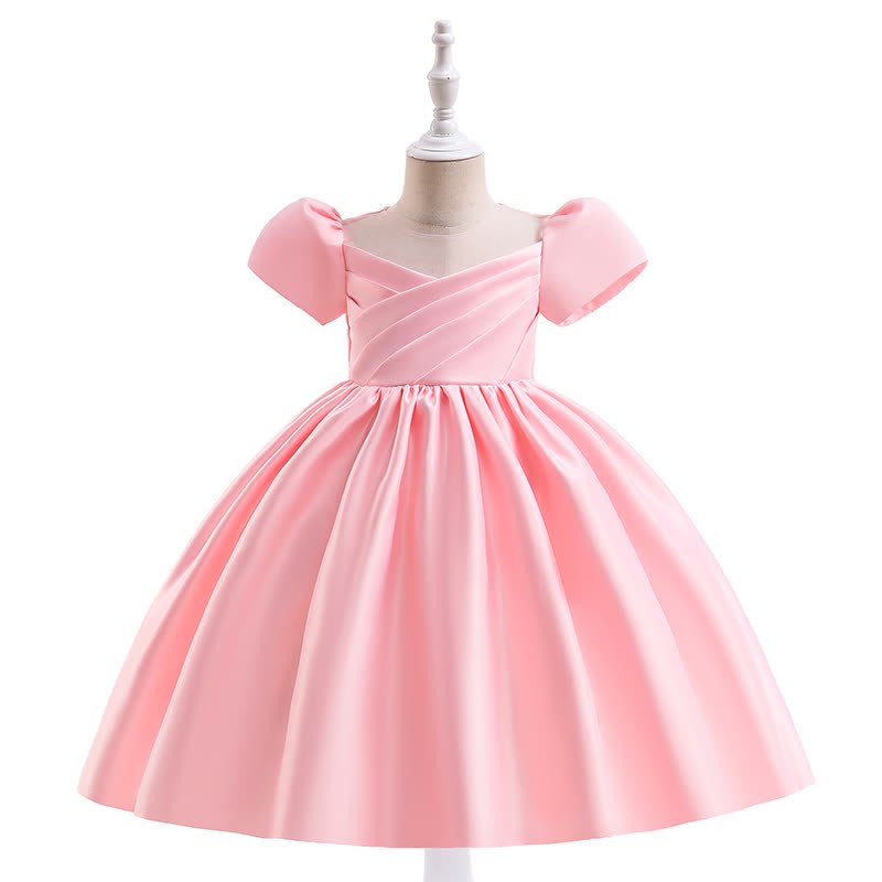 Satin Split Joint Short Sleeve Maxi Dresses - Light Pink - 7Y - image 1