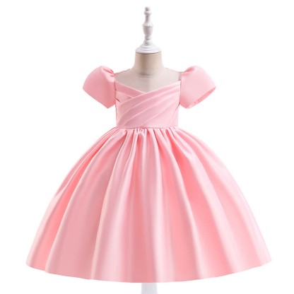 Satin Split Joint Short Sleeve Maxi Dresses - Light Pink - 7Y - image 1