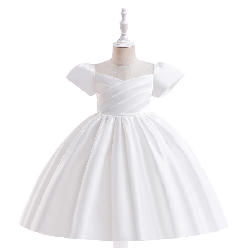 Satin Split Joint Short Sleeve Maxi Dresses - White - 7Y - image 18