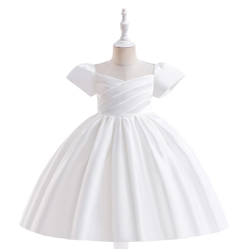 Satin Split Joint Short Sleeve Maxi Dresses - White - 7Y - image 18