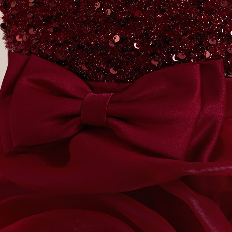 Sequins & Organza Bow Rosette Sleeveless Mid-long Dresses - image 6