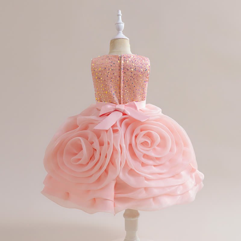 Sequins & Organza Bow Rosette Sleeveless Mid-long Dresses - image 19