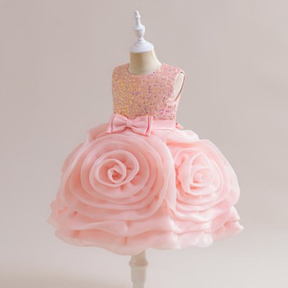 Sequins & Organza Bow Rosette Sleeveless Mid-long Dresses - image 18