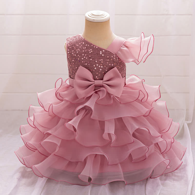 Sequins & Organza Bow Sleeveless Maxi Dresses - Pink - 8Y - image 1