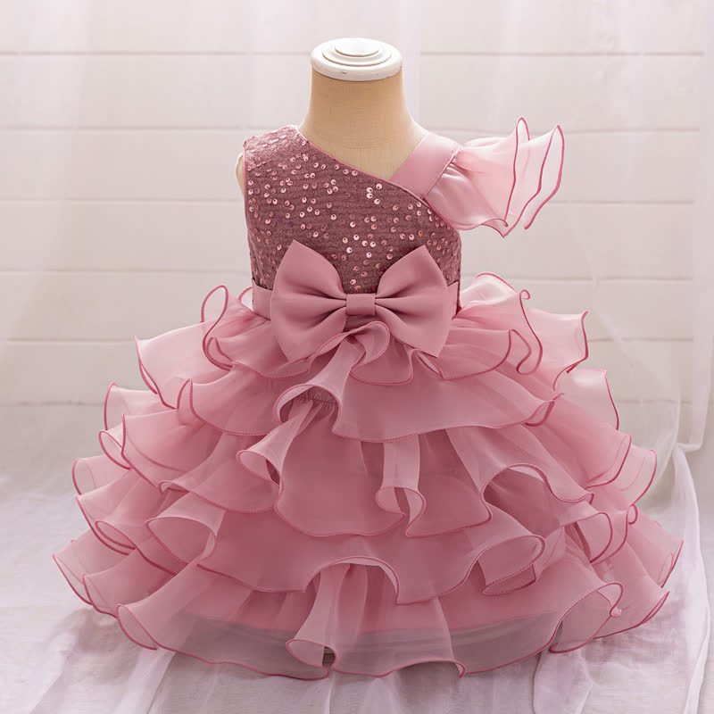 Sequins & Organza Bow Sleeveless Maxi Dresses - Pink - 8Y - image 1