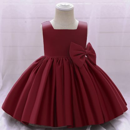 Satin Bow Sleeveless Maxi Dresses - Red - 11-12Y - image 21