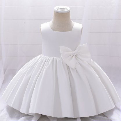 Satin Bow Sleeveless Maxi Dresses - White - 11-12Y - image 9