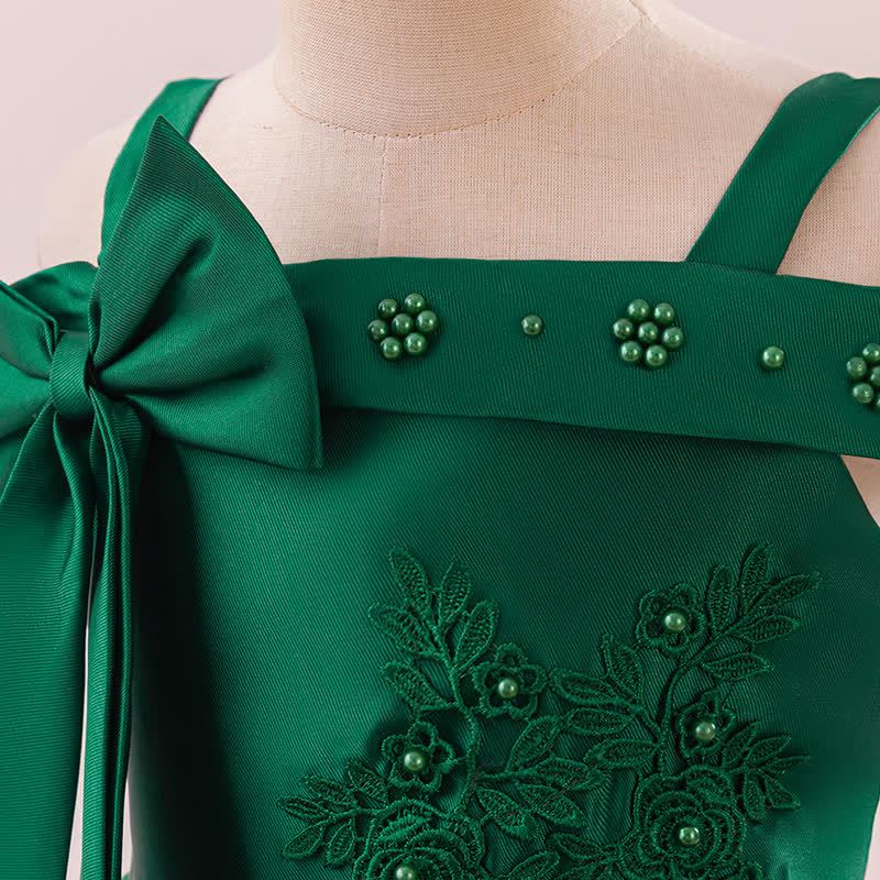 Satin & Mesh Bow Pearl Floral-embroidered Sleeveless Maxi Dresses - image 4