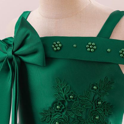 Satin & Mesh Bow Pearl Floral-embroidered Sleeveless Maxi Dresses - image 4