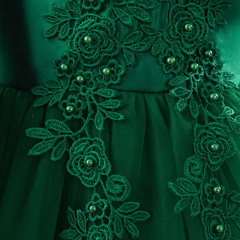 Satin & Mesh Bow Pearl Floral-embroidered Sleeveless Maxi Dresses - image 6