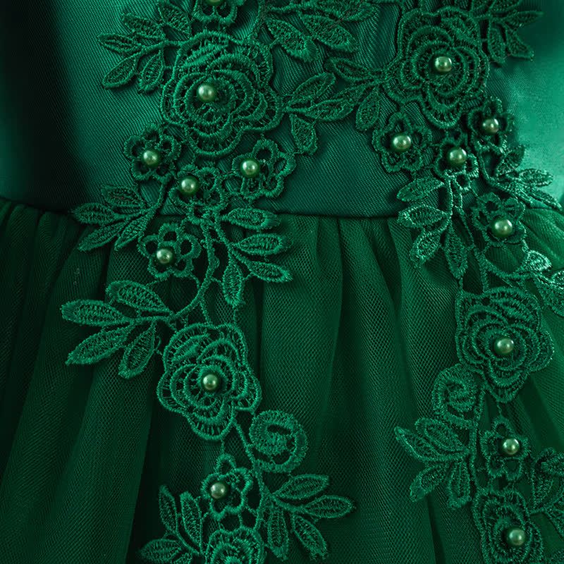 Satin & Mesh Bow Pearl Floral-embroidered Sleeveless Maxi Dresses - image 6