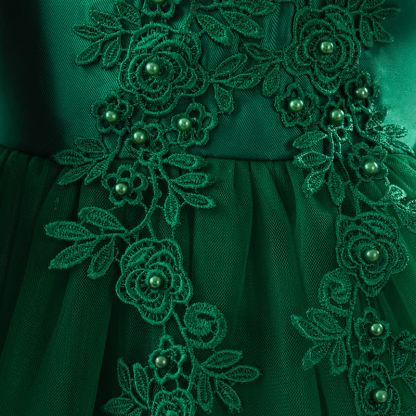 Satin & Mesh Bow Pearl Floral-embroidered Sleeveless Maxi Dresses - image 6