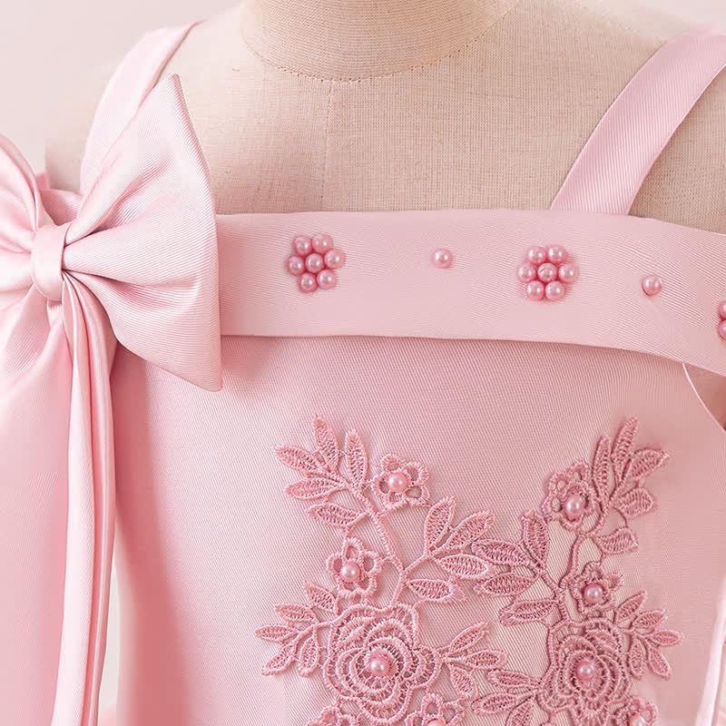 Satin & Mesh Bow Pearl Floral-embroidered Sleeveless Maxi Dresses - image 12