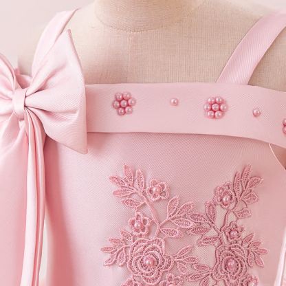 Satin & Mesh Bow Pearl Floral-embroidered Sleeveless Maxi Dresses - image 12