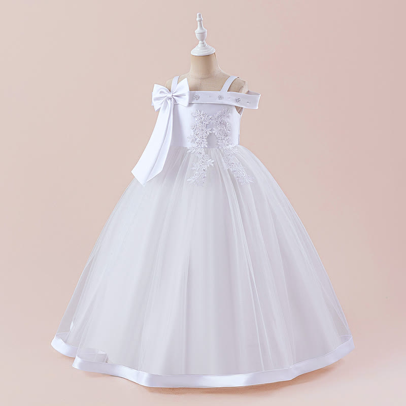 Satin & Mesh Bow Pearl Floral-embroidered Sleeveless Maxi Dresses - image 18