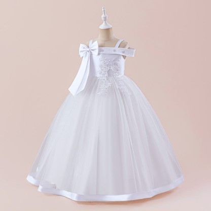 Satin & Mesh Bow Pearl Floral-embroidered Sleeveless Maxi Dresses - image 18