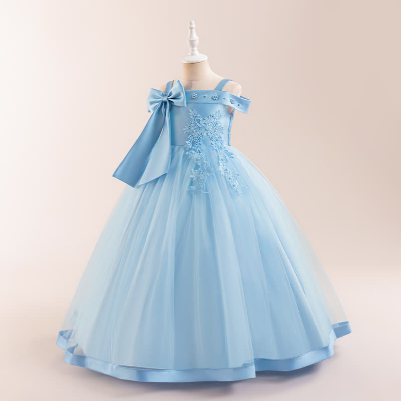 Satin & Mesh Bow Pearl Floral-embroidered Sleeveless Maxi Dresses - image 26