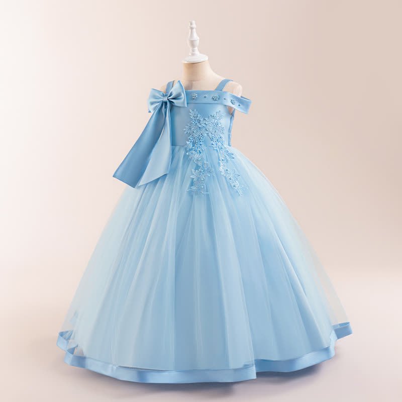 Satin & Mesh Bow Pearl Floral-embroidered Sleeveless Maxi Dresses - image 26