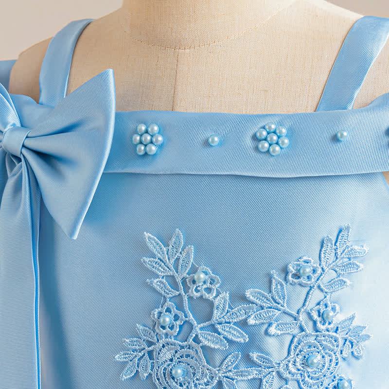 Satin & Mesh Bow Pearl Floral-embroidered Sleeveless Maxi Dresses - image 28