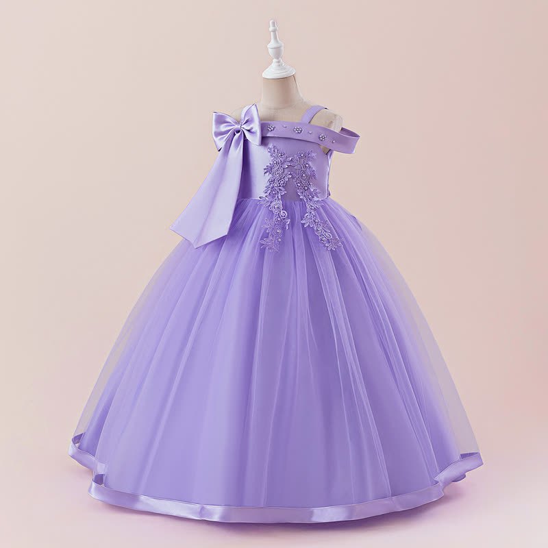 Satin & Mesh Bow Pearl Floral-embroidered Sleeveless Maxi Dresses - image 35