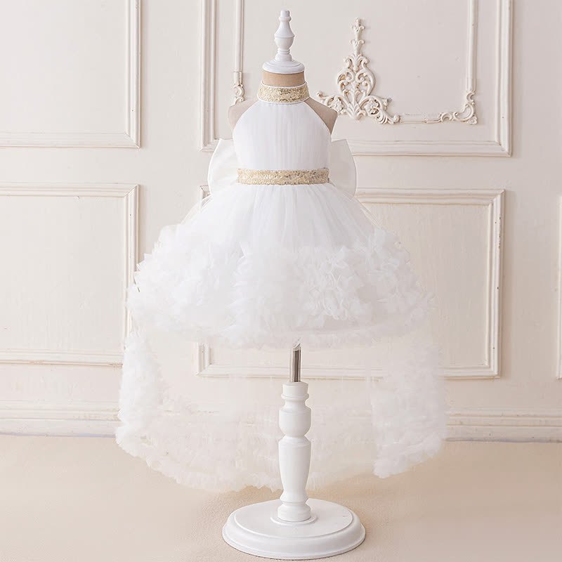 Mesh Bow Sequins Sleeveless Maxi Dresses - White - 3-4Y - image 10